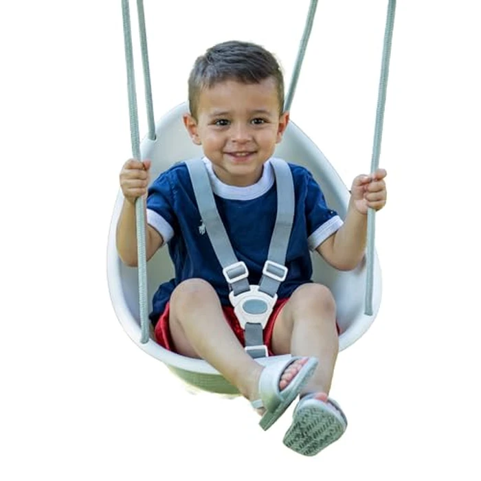 Swurfer Coconut Toddler Swing Comfy Baby Outdoor, 3- Point Adjustable Safety Harness, Secure, Safe Quick Locking System, Blister-Free Rope, Easy Installation, Ages 9 Months and Up, Ivo, White by Swurfer - Used - Very Good condition - US$37.61