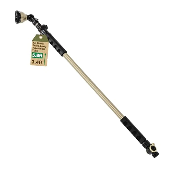 RESTMO Extra Long All Metal Telescoping Watering Wand, 180 degrees Adjustable Ratcheting Head | 4 Spray Patterns | Thumb Flow Control, Perfect Garden Hose Sprayer to Water Hanging Baskets, Shrubs by Restmo - Used - Acceptable condition