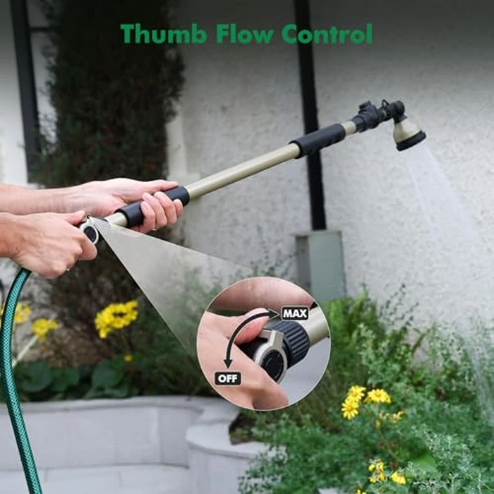 RESTMO Extra Long All Metal Telescoping Watering Wand, 180 degrees Adjustable Ratcheting Head | 4 Spray Patterns | Thumb Flow Control, Perfect Garden Hose Sprayer to Water Hanging Baskets, Shrubs by Restmo - Image 5
