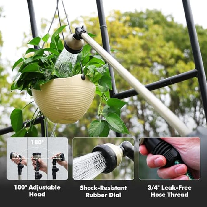 RESTMO Extra Long All Metal Telescoping Watering Wand, 180 degrees Adjustable Ratcheting Head | 4 Spray Patterns | Thumb Flow Control, Perfect Garden Hose Sprayer to Water Hanging Baskets, Shrubs by Restmo - Image 6