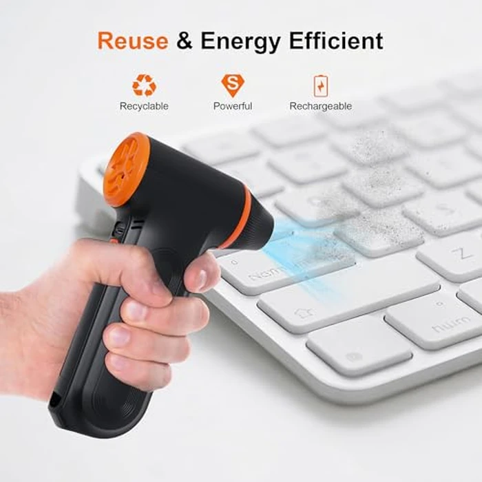 Compressed Air Duster-150000RPM Super Power Rechargeable Air Duster, 3-Gear Adjustable Mini Blower with Fast Charging, Electric Air Duster for Leaves,Computer, Keyboard, (Black) by JUFINX - Image 3