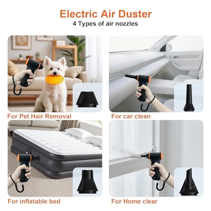 Compressed Air Duster-150000RPM Super Power Rechargeable Air Duster, 3-Gear Adjustable Mini Blower with Fast Charging, Electric Air Duster for Leaves,Computer, Keyboard, (Black) by JUFINX - Image 6