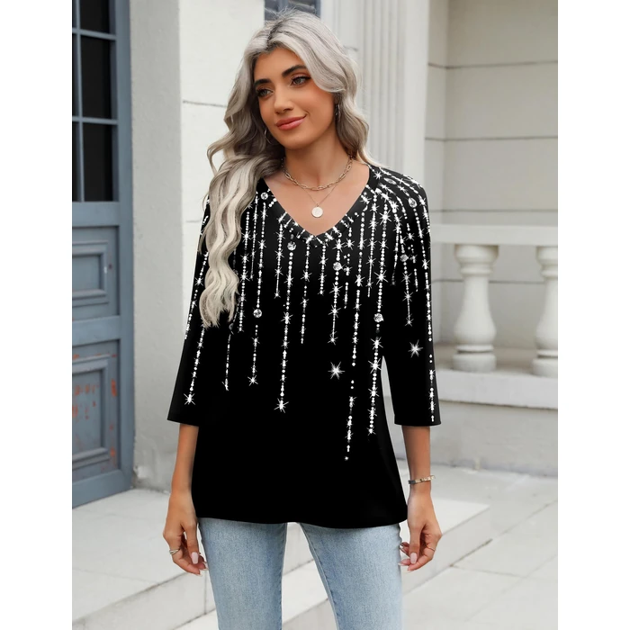 Zeagoo 3/4 Length Sleeve Womens Tops Casual V Neck Shirts Soft Basic Tees Business Work Blouses by Zeagoo - Image 2