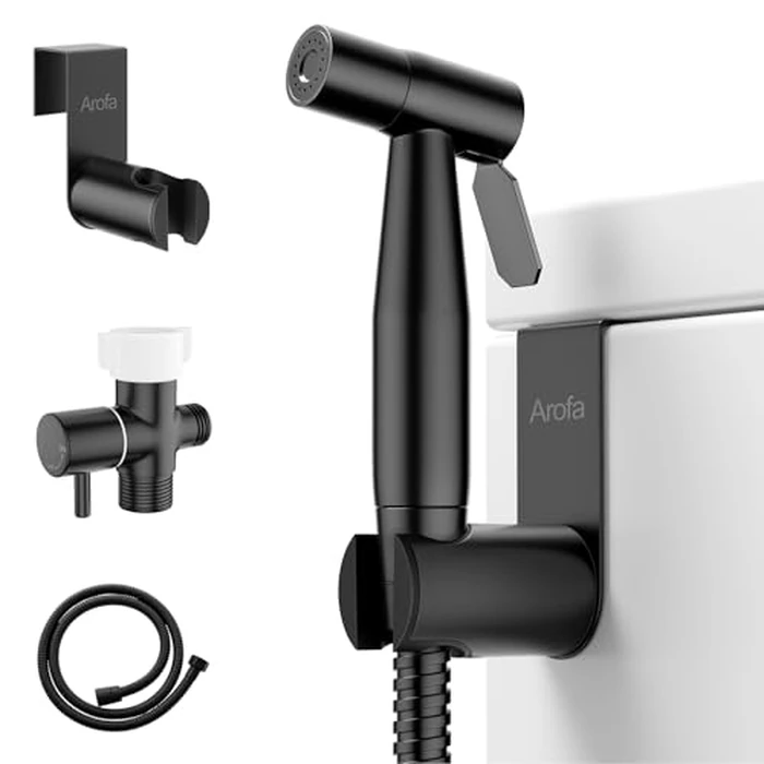 Arofa Black Bidet Sprayer, Handheld Bidet Sprayer for Toilet - Bidets for Existing Toilets Adjustable Water Pressure Control with Bidet Hose, Cloth Diaper Bidet Toilet Sprayer for Baby/Feminine Wash by Arofa - Used - Very Good condition