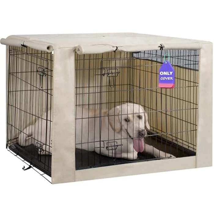 HiCaptain Dog Crate Cover 42.0" L x 28.0" W x 30.0" H with Breathable Mesh, Durable Heavy Duty Kennel Cover, Dual Zippered Panels, Windproof Waterproof UV-Resistant(Beige) by HiCaptain - Used - Like New condition - US$30.62