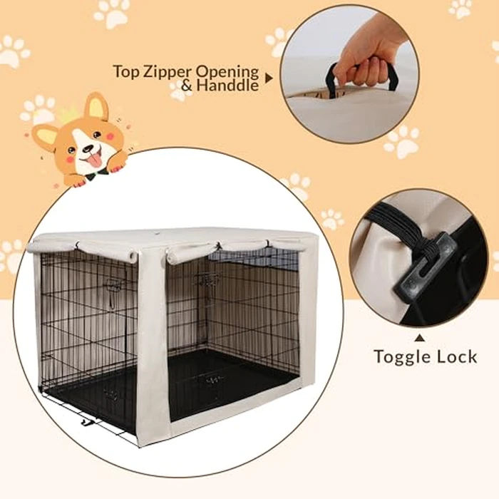 HiCaptain Dog Crate Cover 42.0" L x 28.0" W x 30.0" H with Breathable Mesh, Durable Heavy Duty Kennel Cover, Dual Zippered Panels, Windproof Waterproof UV-Resistant(Beige) by HiCaptain - Image 5
