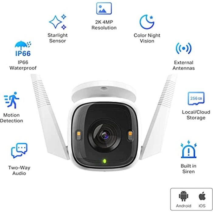 TP-Link Tapo 2K 4MP QHD Security Camera Outdoor Wired, Built-in Siren w/Startlight Sensor, IP66 Weatherproof, Motion/Person Detection, Works with Alexa & Google Home (Tapo C320WS) by Tapo - Image 3