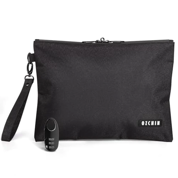 OZCHIN Smell Proof Bags Money Bag Certified Organizer Lock Bag Travel Storage Case 4.3" x 8" with Combination Lock, Black, L, Travel by OZCHIN - Used - Very Good condition