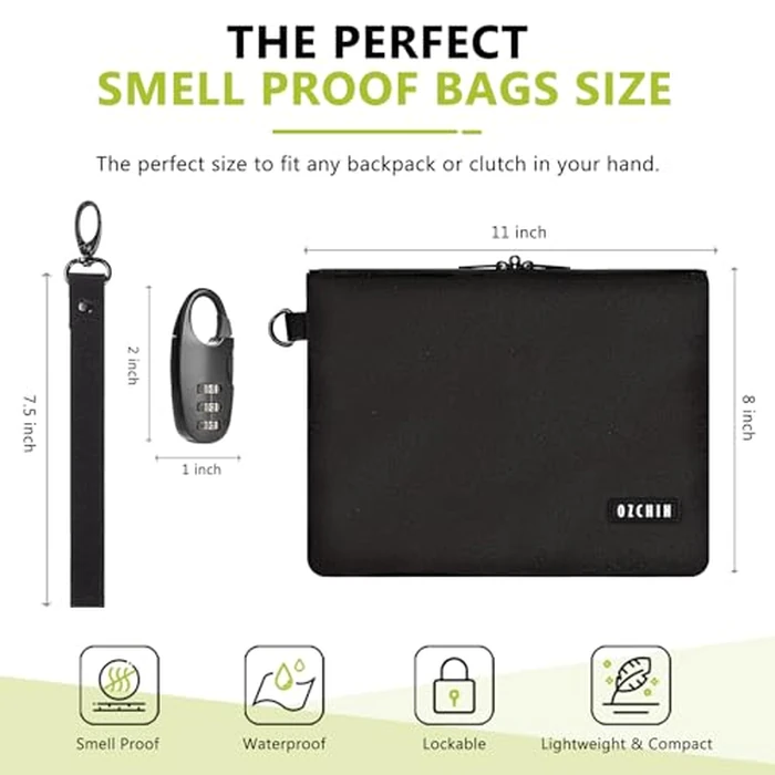 OZCHIN Smell Proof Bags Money Bag Certified Organizer Lock Bag Travel Storage Case 4.3" x 8" with Combination Lock, Black, L, Travel by OZCHIN - Image 4