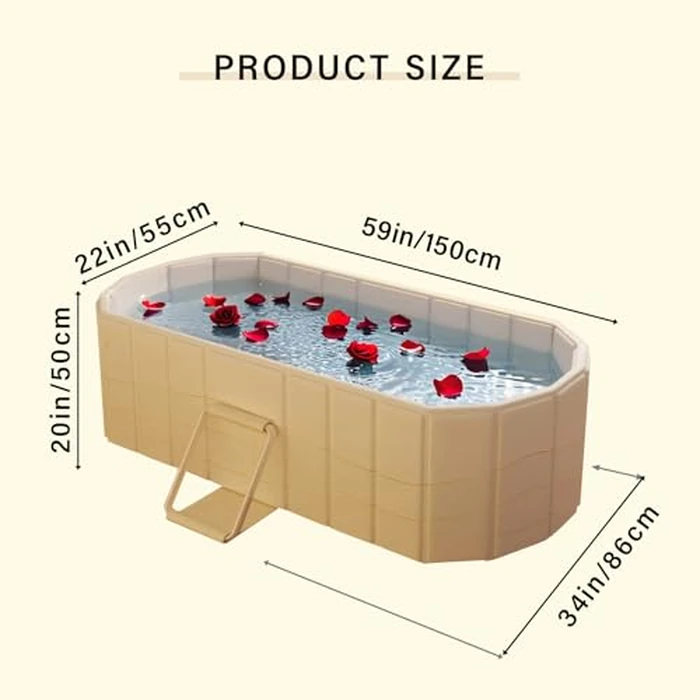 KUNCAIISH Portable Foldable Soaking Bathtub, Tub Bucket Kit, Ergonomic Design Family Bathroom SPA Tub with Lid, Freestanding Bath Tub for Hot Ice Bath, Easy to Carry, 59" Lx22 Wx20 H (Gold) by KUNCAIISH - Image 2