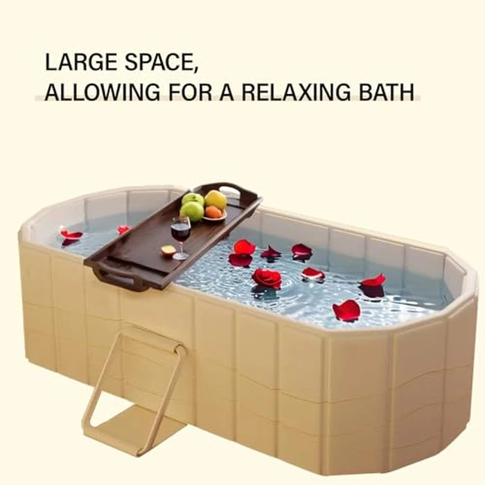KUNCAIISH Portable Foldable Soaking Bathtub, Tub Bucket Kit, Ergonomic Design Family Bathroom SPA Tub with Lid, Freestanding Bath Tub for Hot Ice Bath, Easy to Carry, 59" Lx22 Wx20 H (Gold) by KUNCAIISH - Image 5