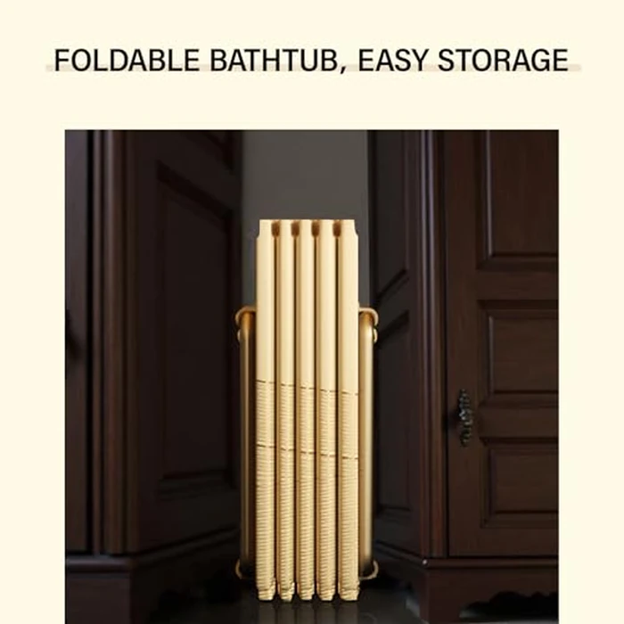 KUNCAIISH Portable Foldable Soaking Bathtub, Tub Bucket Kit, Ergonomic Design Family Bathroom SPA Tub with Lid, Freestanding Bath Tub for Hot Ice Bath, Easy to Carry, 59" Lx22 Wx20 H (Gold) by KUNCAIISH - Image 8