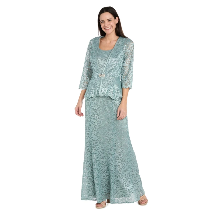 R&M Richards Women's Elegant 2-Piece Glitter Stretch Lace Evening Dress W/Peplum - Mother of The Bride & Special Occasions by R&M Richards - Image 1