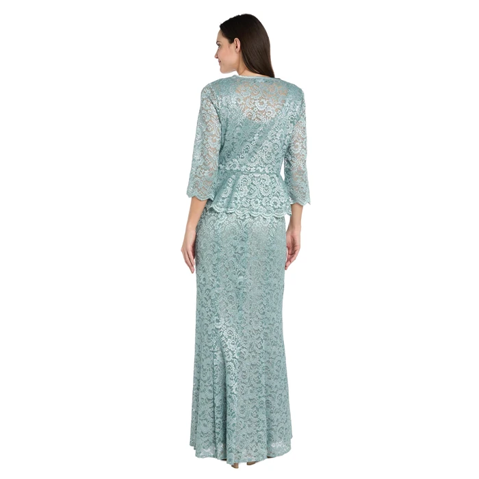 R&M Richards Women's Elegant 2-Piece Glitter Stretch Lace Evening Dress W/Peplum - Mother of The Bride & Special Occasions by R&M Richards - Image 2