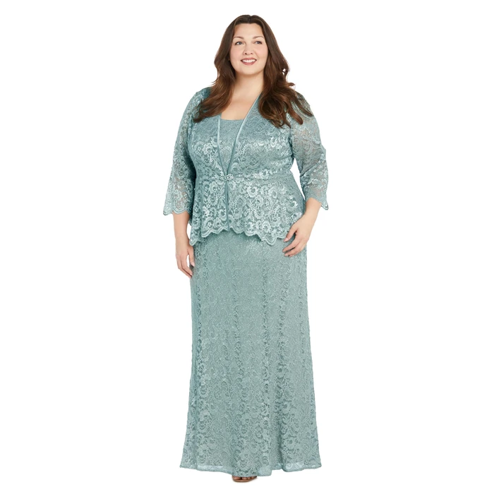 R&M Richards Women's Elegant 2-Piece Glitter Stretch Lace Evening Dress W/Peplum - Mother of The Bride & Special Occasions by R&M Richards - Image 3