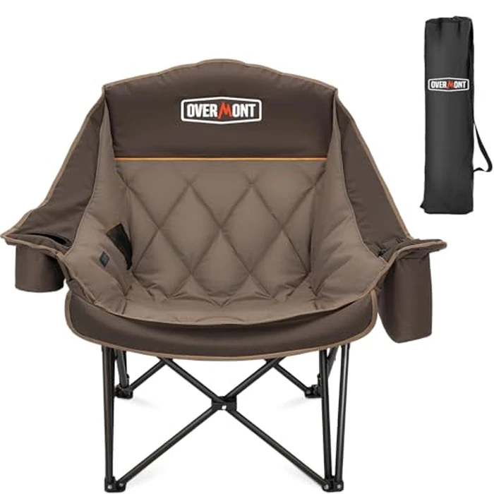 Overmont Oversized Camping Chair for Adults - 400lbs Support Heavy Duty Padded Folding Chair with Cooling Bag Cup Holder Side Pocket Carry Bag - Comfortable Portable for Outdoor Garden Sports Beach by OVERMONT - Used - Very Good condition - CA$105.31