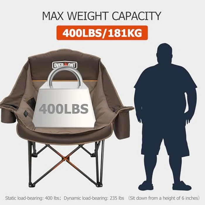 Overmont Oversized Camping Chair for Adults - 400lbs Support Heavy Duty Padded Folding Chair with Cooling Bag Cup Holder Side Pocket Carry Bag - Comfortable Portable for Outdoor Garden Sports Beach by OVERMONT - Image 4