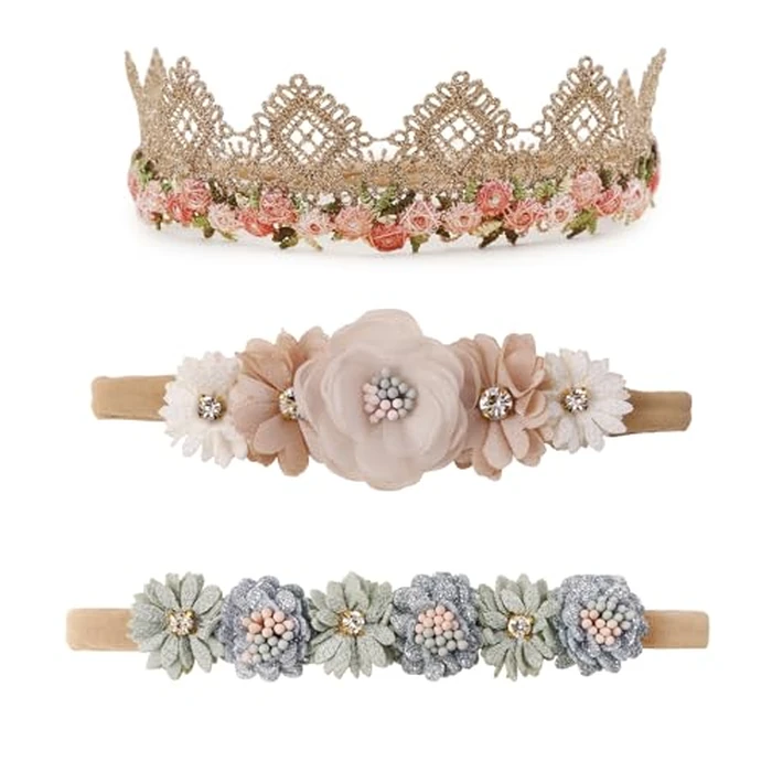 cherrboll 3pcs Baby Girl Headbands Flowers, Super Soft & Stretchy Nylon Floral Hairbands for Newborn Toddler by cherrboll - Used - Like New condition - CA$10.36
