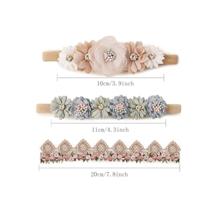 cherrboll 3pcs Baby Girl Headbands Flowers, Super Soft & Stretchy Nylon Floral Hairbands for Newborn Toddler by cherrboll - Image 5
