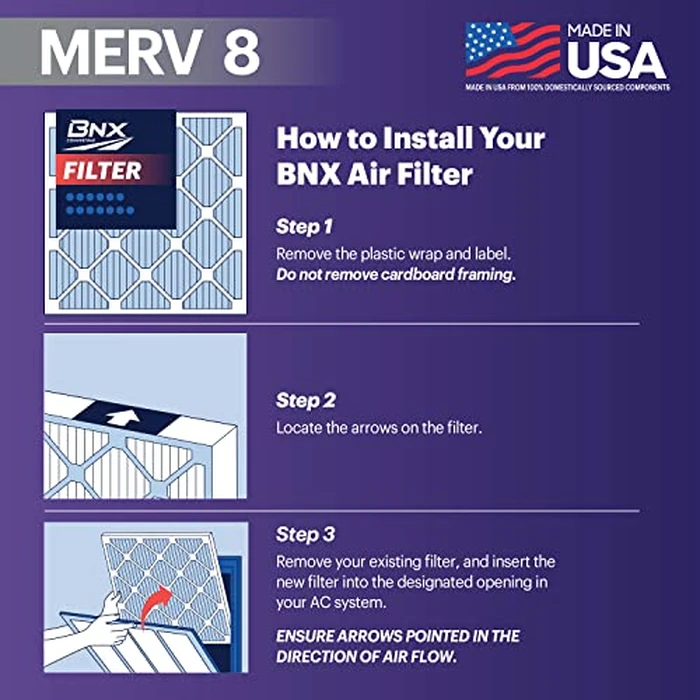 BNX TruFilter 20x25x1 Air Filter MERV 8 (6-Pack) - MADE IN USA - Dust & Pet Defense Electrostatic Pleated Air Conditioner HVAC AC Furnace Filters for Dust, Pet, Mold, Pollen MPR 600 - 700 & FPR 5 by BNX - Image 6
