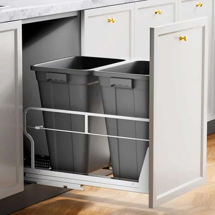 Insputer Double 40QT Pull Out Trash Can Under Cabinet, Heavy Duty Under Sink Garbage Bin Kit with Soft-Close Slides for Kitchen, Laundry, Requires Minimum Cabinets Opening 18" W X 24" D by Insputer - Used - Like New condition