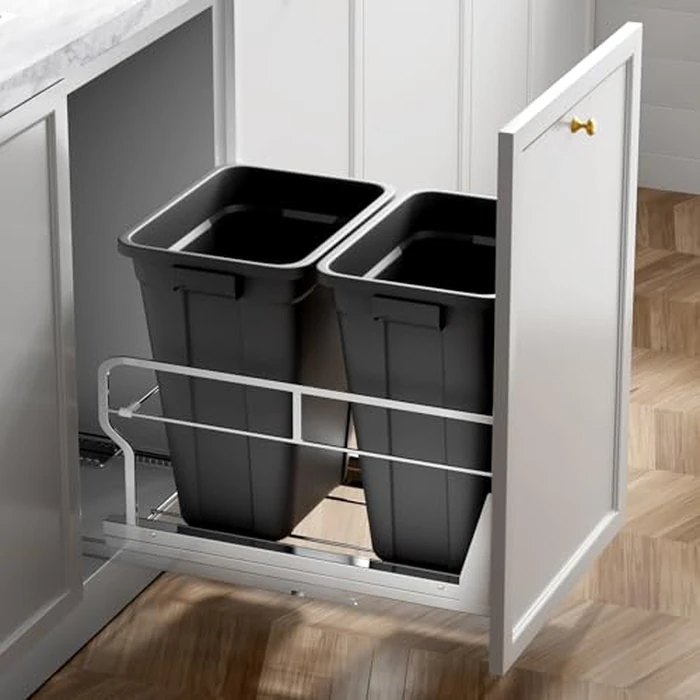 Insputer Double 40QT Pull Out Trash Can Under Cabinet, Heavy Duty Under Sink Garbage Bin Kit with Soft-Close Slides for Kitchen, Laundry, Requires Minimum Cabinets Opening 18" W X 24" D by Insputer - Image 9