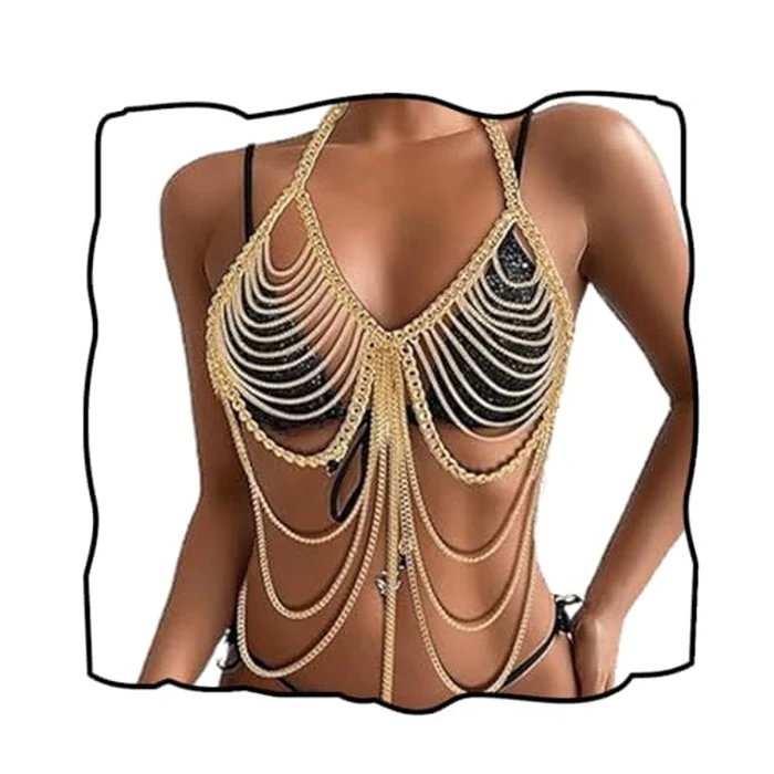 Bmirth Tassel Body Chain Sexy Bra Chains Gold Body Jewelry Bikini Chain Beach Accessories Rave Nightclub Party Accessory (Gold) by Bmirth - Image 1