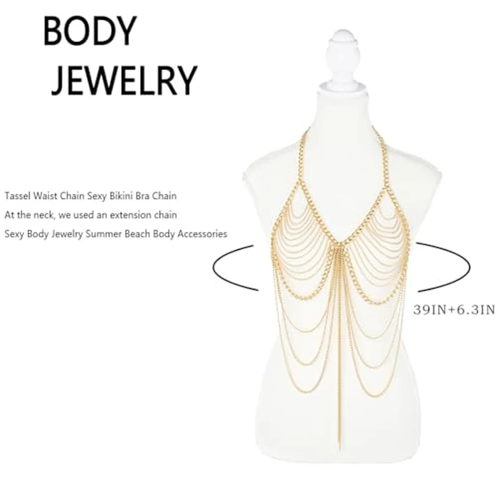 Bmirth Tassel Body Chain Sexy Bra Chains Gold Body Jewelry Bikini Chain Beach Accessories Rave Nightclub Party Accessory (Gold) by Bmirth - Image 6