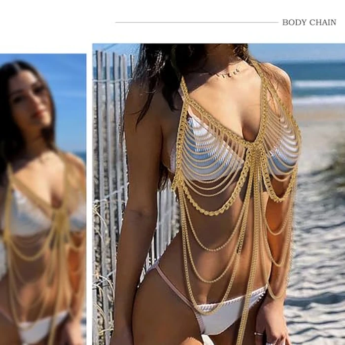 Bmirth Tassel Body Chain Sexy Bra Chains Gold Body Jewelry Bikini Chain Beach Accessories Rave Nightclub Party Accessory (Gold) by Bmirth - Image 7