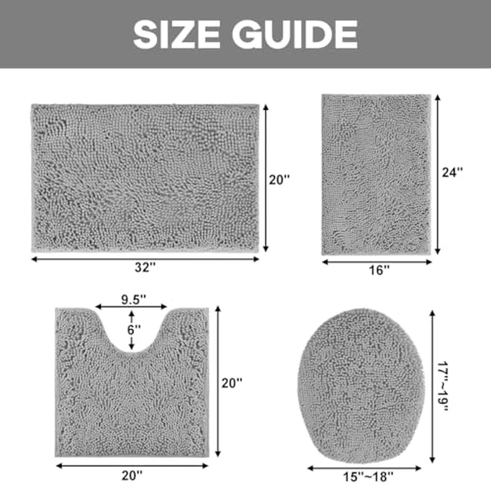 Bathroom Rugs Sets 4 Piece with Toilet Lid Cover, Non Slip Bathroom Mats Extra Soft Chenille Bath Rugs Absorbent Shaggy Rugs Perfect Plush Mats U-Shaped Toilet Rug and Toilet Cover Kitchen,Home Decor by RUN HELIX - Image 3