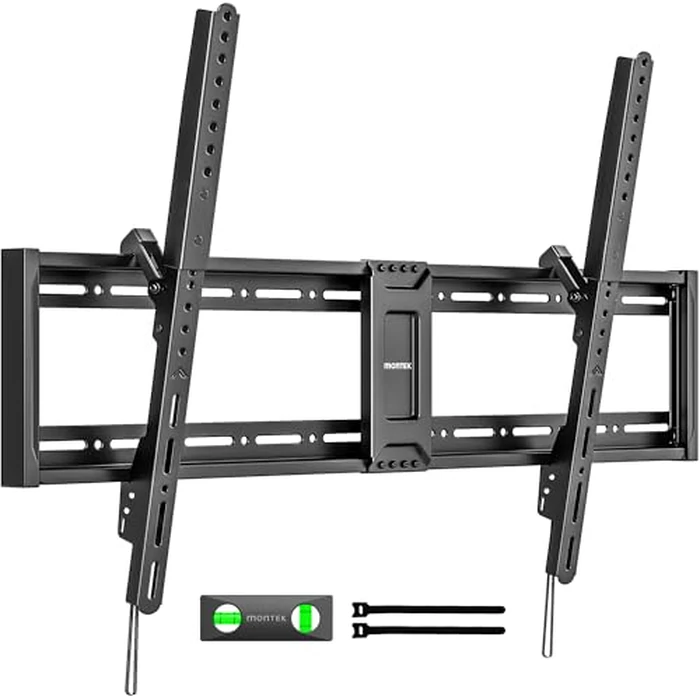 monTEK Heavy Duty Tilt TV Wall Mount for 43-100" Large Flat & Curved TVs, Holds 200 lbs, Ultra Slim Low Profile Bracket with 8 degrees Tilt, Fits 16"/18"/24" Wood Studs, Max VESA 800x600, 4x Load Tested by monTEK - Used - Like New condition - CA$61.17