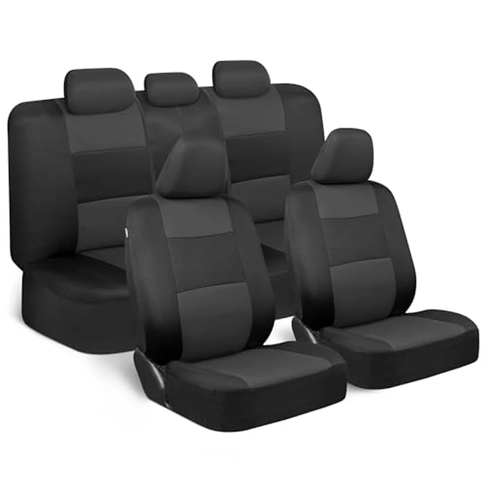 BDK PolyPro Car Seat Covers Full Set in Charcoal on Black - Front and Rear Split Bench for Cars, Easy to Install Cover Set, Accessories Auto Trucks Van SUV by BDK - Image 1