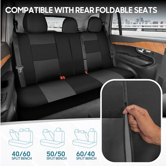 BDK PolyPro Car Seat Covers Full Set in Charcoal on Black - Front and Rear Split Bench for Cars, Easy to Install Cover Set, Accessories Auto Trucks Van SUV by BDK - Image 4
