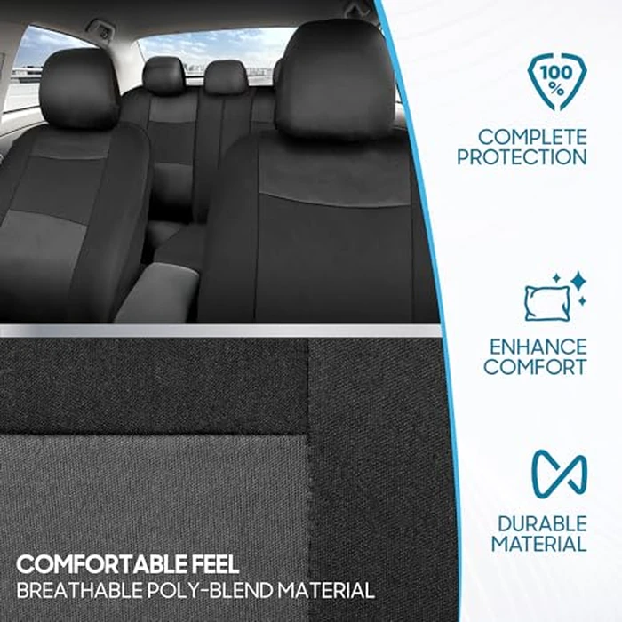 BDK PolyPro Car Seat Covers Full Set in Charcoal on Black - Front and Rear Split Bench for Cars, Easy to Install Cover Set, Accessories Auto Trucks Van SUV by BDK - Image 5