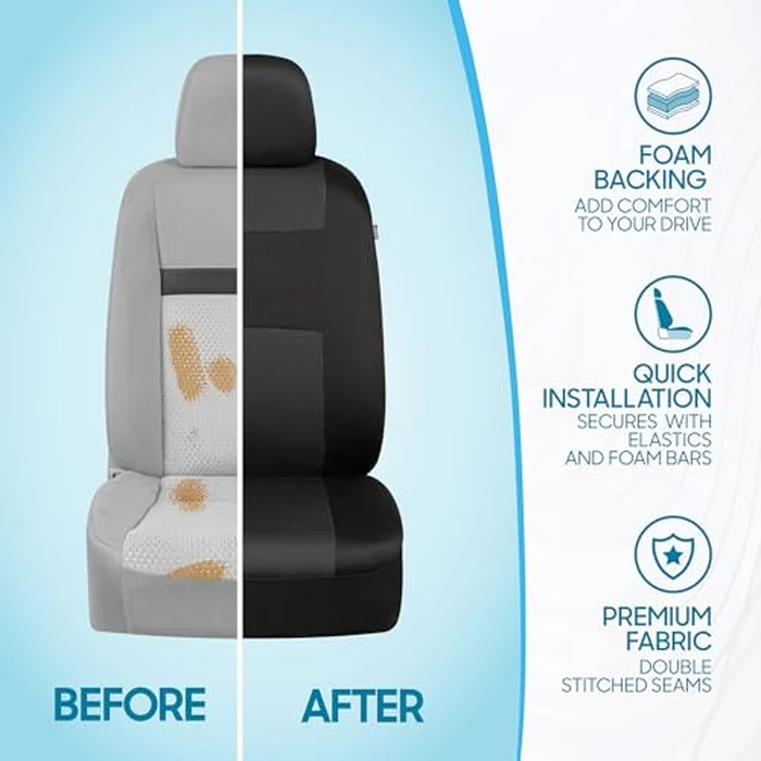 BDK PolyPro Car Seat Covers Full Set in Charcoal on Black - Front and Rear Split Bench for Cars, Easy to Install Cover Set, Accessories Auto Trucks Van SUV by BDK - Image 6