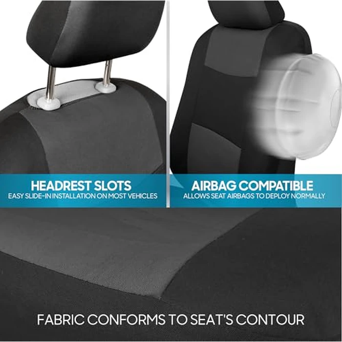 BDK PolyPro Car Seat Covers Full Set in Charcoal on Black - Front and Rear Split Bench for Cars, Easy to Install Cover Set, Accessories Auto Trucks Van SUV by BDK - Image 8