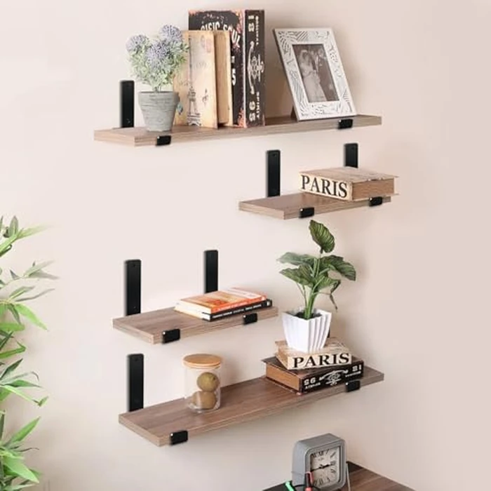 12 Pack - 11.25" L x 6" H x 1.5" W J Lip Shelf Brackets Rustic Farmhouse Iron Wall Floating Shelf Bracket Metal Shelf Bracket Industrial Shelf Supports with Screws Black by MHMYDZ - Image 4