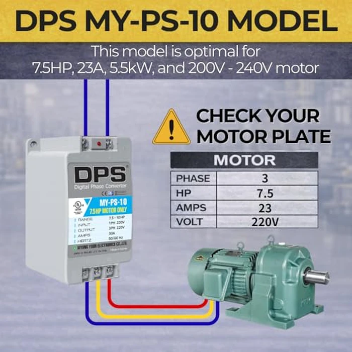 DPS 10HP MY-PS-10 Used for 7.5HP(5.5kW) 23A Motor, Single to 3 Phase Converter, 1 DPS Must Be Used for 1 Motor Only, Input/Output 200-240V, UL Listed by DPS - Image 2