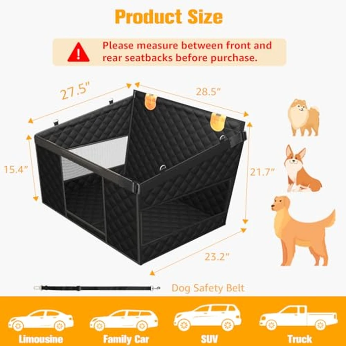 PETICON Large Dog Car Seat, Back Seat Extender for Dogs with 3 Mesh Windows, Waterproof Medium Carseat for Dogs with 4-Splice Hard Bottom, Pet Seat Cover for Cars, Trucks and SUVs (Black) by PETICON - Image 2