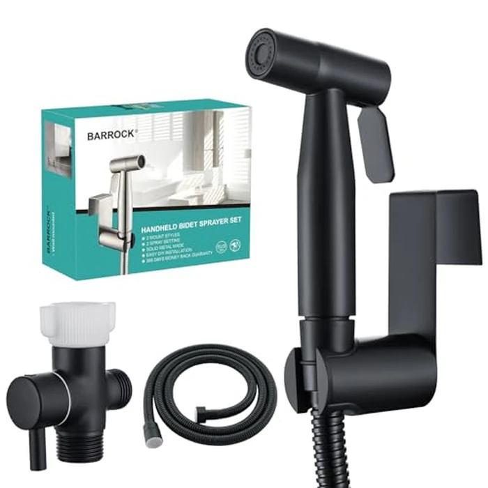 Handheld Bidet Sprayer for Toilet, Stainless Steel Metal Made Baby Cloth Diaper Spraying Kit, Bathroom Toilet Bidet Attachment Set for Bathing Pets and Feminine Hygiene (1, Matte Black) by BARROCK - Used - Like New condition