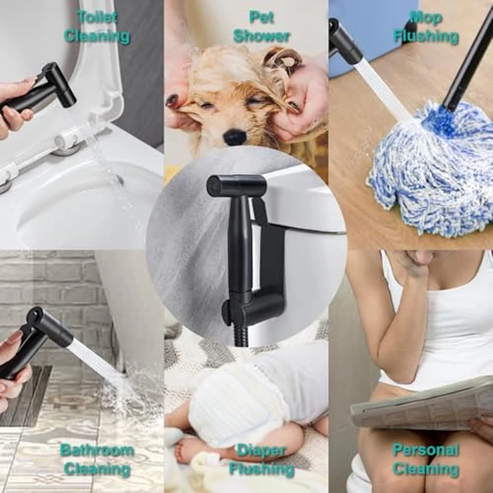 Handheld Bidet Sprayer for Toilet, Stainless Steel Metal Made Baby Cloth Diaper Spraying Kit, Bathroom Toilet Bidet Attachment Set for Bathing Pets and Feminine Hygiene (1, Matte Black) by BARROCK - Image 4