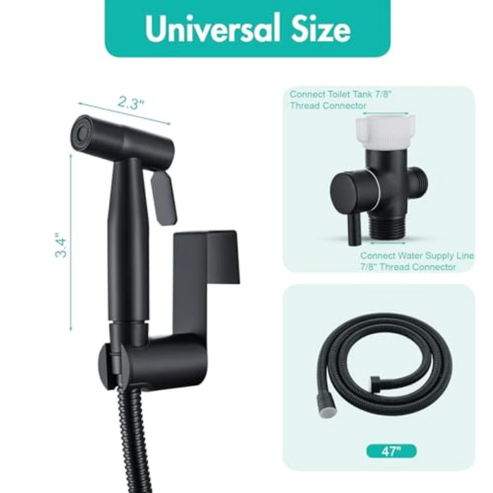 Handheld Bidet Sprayer for Toilet, Stainless Steel Metal Made Baby Cloth Diaper Spraying Kit, Bathroom Toilet Bidet Attachment Set for Bathing Pets and Feminine Hygiene (1, Matte Black) by BARROCK - Image 8