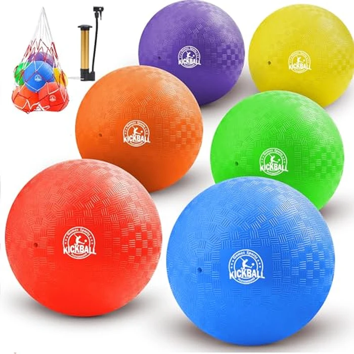 COAMZPARTY 10 Inch Kickball Playground Balls 6 Pack, Dodgeballs for Kids&Adults, Four Square for School, Outdoor&Indoor Games with Hand Pump and Storage Bag (10 Inch Kickball (6 Piece)) by COAMZPARTY - Image 1