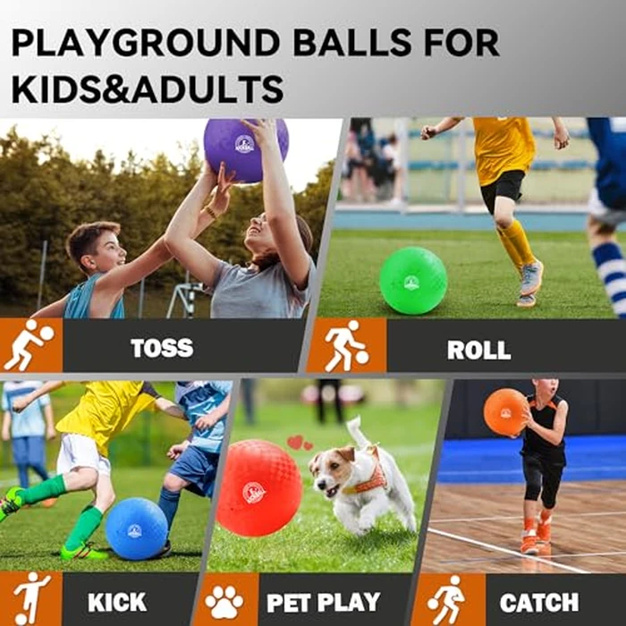 COAMZPARTY 10 Inch Kickball Playground Balls 6 Pack, Dodgeballs for Kids&Adults, Four Square for School, Outdoor&Indoor Games with Hand Pump and Storage Bag (10 Inch Kickball (6 Piece)) by COAMZPARTY - Image 6