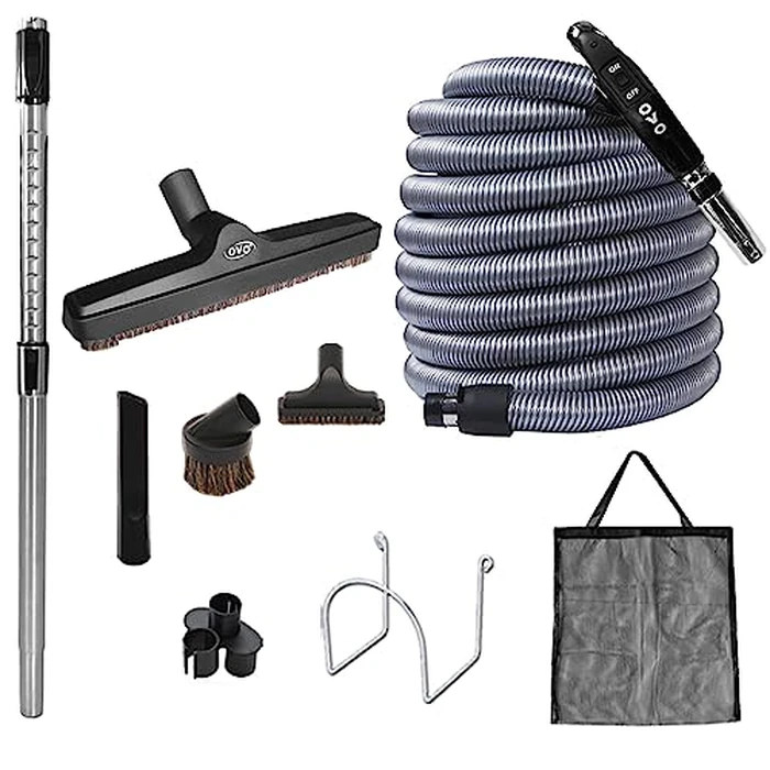 OVO Central Vacuum Deluxe, 40ft ON/OFF Low-voltage Hose, 12’’ premium floor brush, cleaning tools and easy storage accessories, For hard surfaces by OVO - Used - Very Good condition - CA$149.09