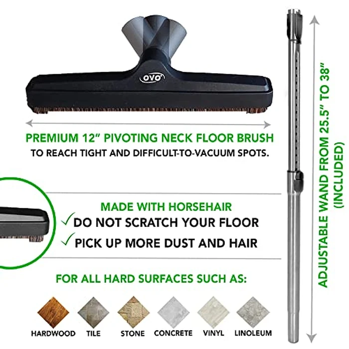 OVO Central Vacuum Deluxe, 40ft ON/OFF Low-voltage Hose, 12’’ premium floor brush, cleaning tools and easy storage accessories, For hard surfaces by OVO - Image 4