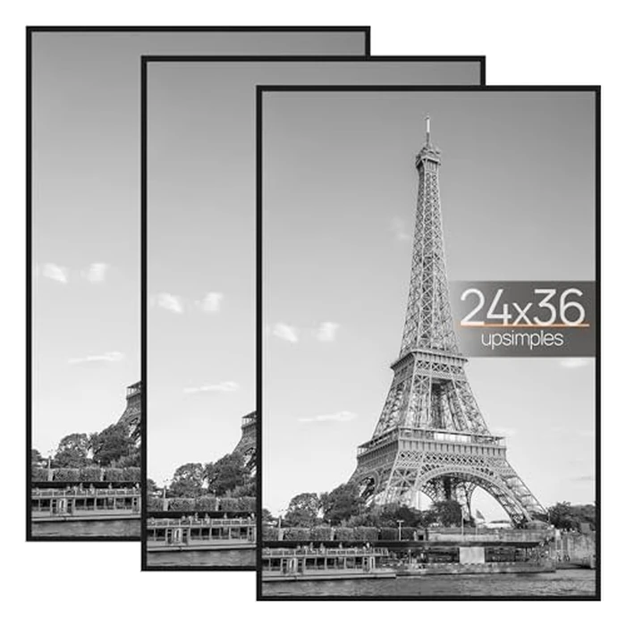 upsimples 24x36 Poster Frame Black 3 Pack, Scratch-Proof Picture Frames 24 x 36 for Photo Gallery - Slide-In Strips, Horizontal or Vertical Wall Mounting by upsimples - Image 1