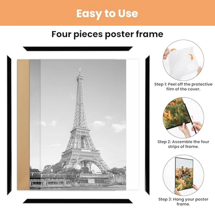 upsimples 24x36 Poster Frame Black 3 Pack, Scratch-Proof Picture Frames 24 x 36 for Photo Gallery - Slide-In Strips, Horizontal or Vertical Wall Mounting by upsimples - Image 4