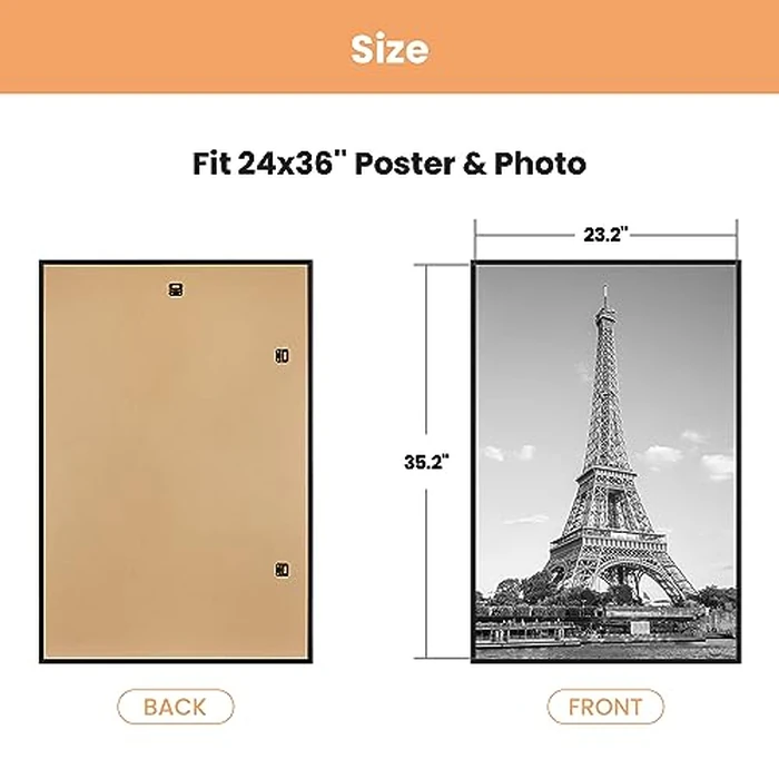 upsimples 24x36 Poster Frame Black 3 Pack, Scratch-Proof Picture Frames 24 x 36 for Photo Gallery - Slide-In Strips, Horizontal or Vertical Wall Mounting by upsimples - Image 7