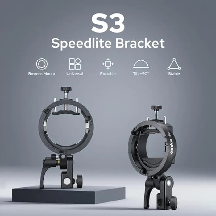 Godox S3 Speedlite Bracket, S-Type Bracket Updated Version Bowens Mount Holder for Godox V1 V1Pro V100 AD300Pro AD200ProII AD200Pro AD200 AD100 V860II V860III TT350, Support +/-90 degrees Angle Adjustment by GODOX - Image 2
